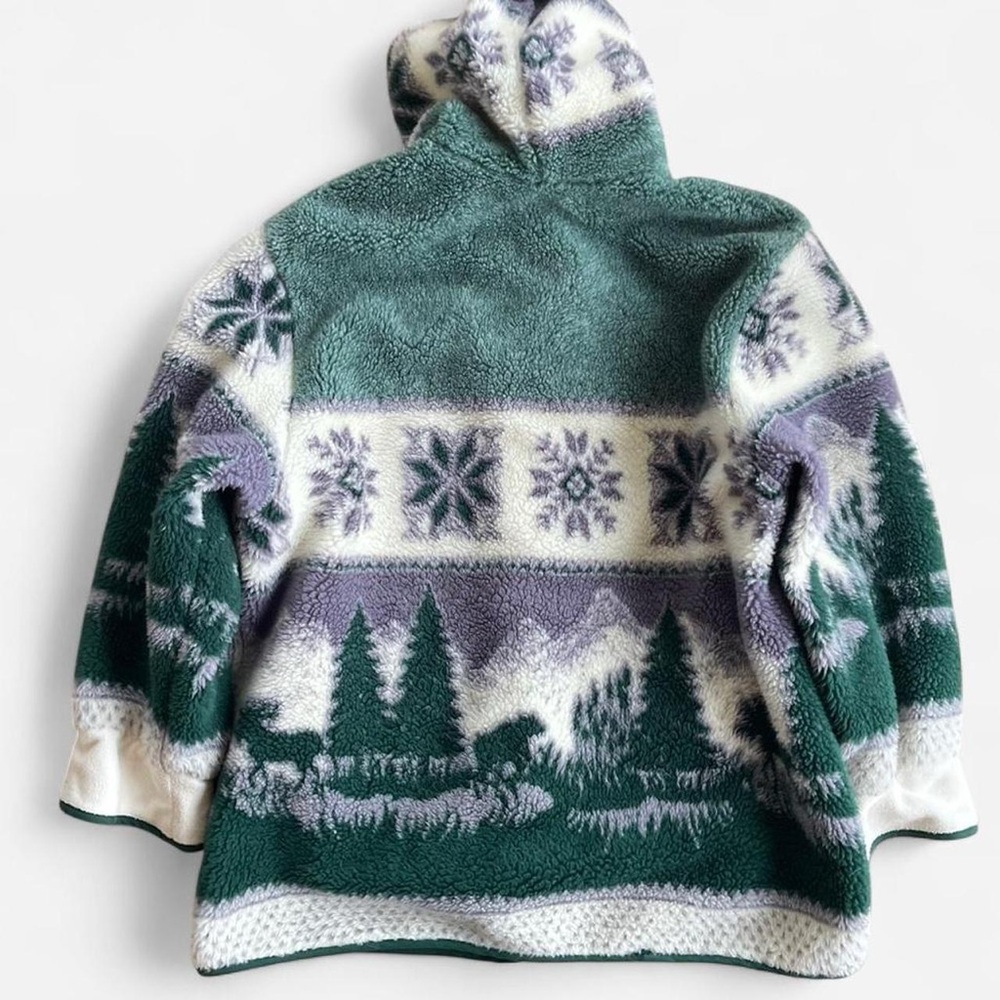Vintage CS Signature Heavy Fleece Hooded Button Front Jacket Forest Moose Bear - Picture 6 of 8